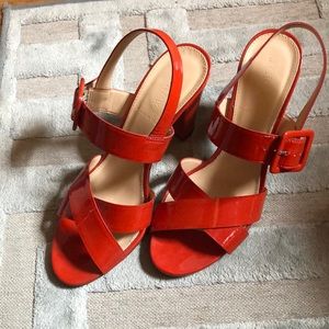 J Crew Sydney Patent Sandals 7.5 in Poppy Red